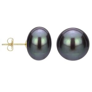 14K GF 1/20 Black freshwater pearl stud earrings